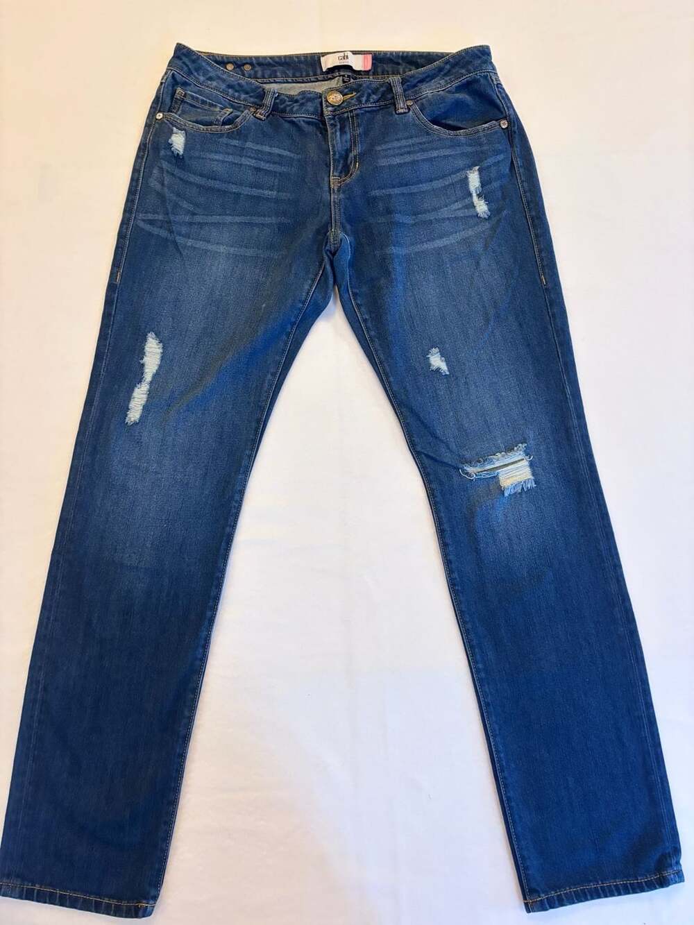 Cabi Jeans Style 3045 Slim Boyfriend Dark Wash Distressed Denim Size 8